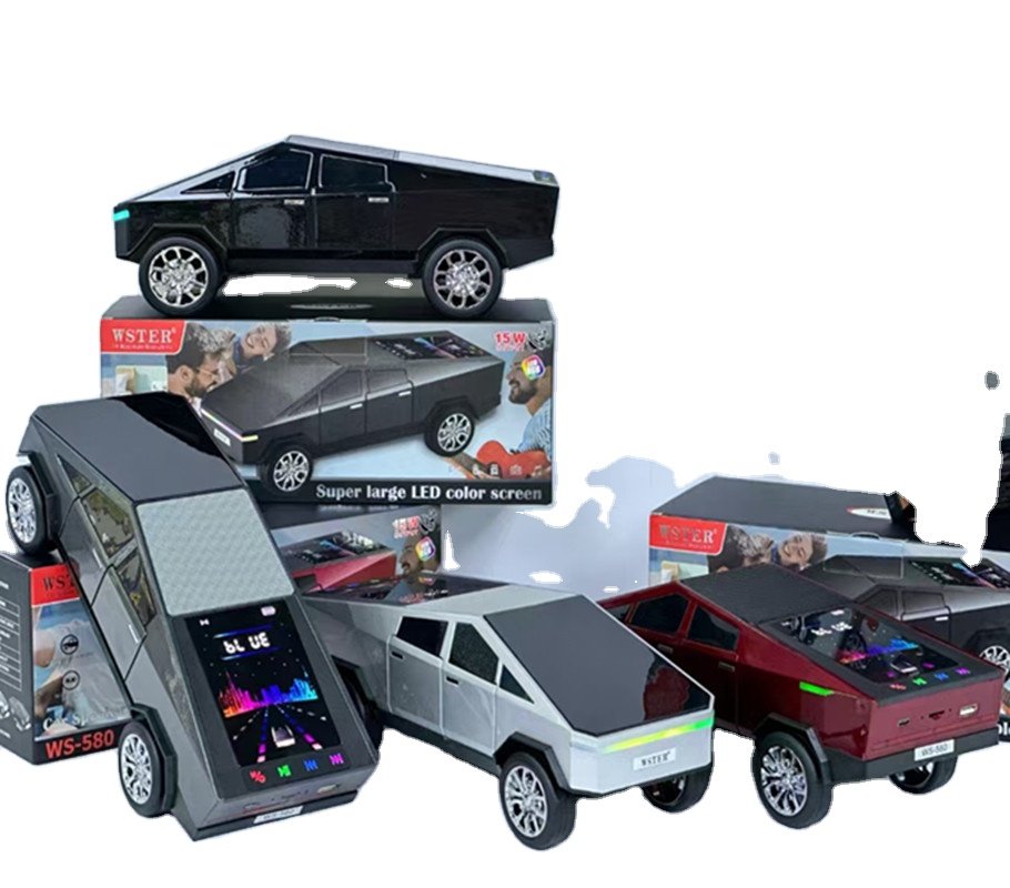 2025 New WS-580 Tesla Cyberpickup Wireless Bluetooth Speaker RGB Light Car Model Car DJ Speaker Dynamic Color Screen Light