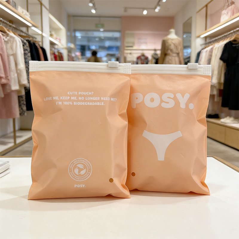 Customized environmentally friendly compostable zipper, corn starch matte packaging, self sealing underwear bag, biodegradable clothing bag