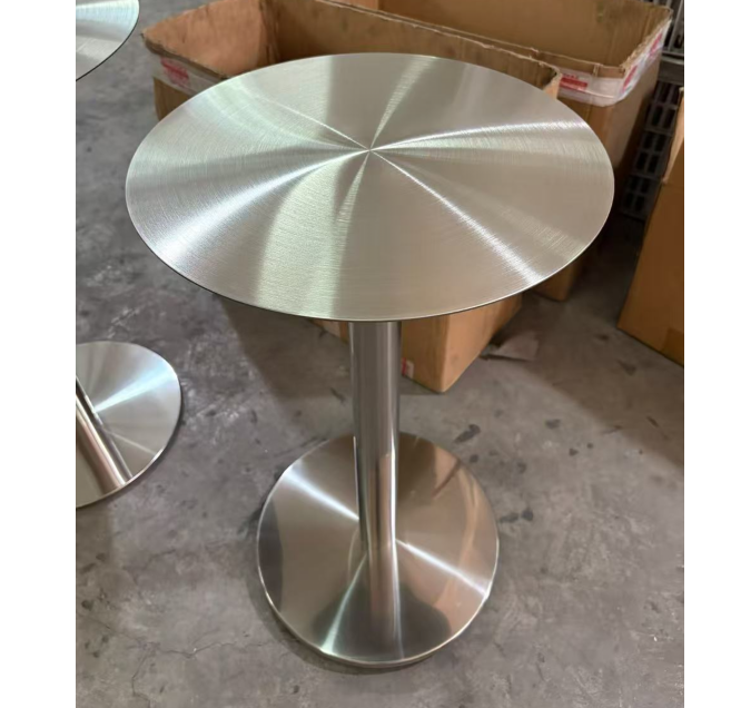 Luxury modern high-quality brushed silver stainless steel adjustable height dining table, dining room furniture, kitchen