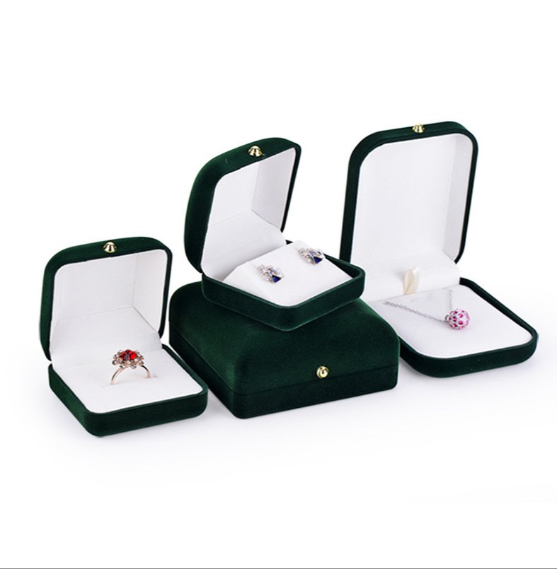 2022 Wholesale Customized Earring Box, Deep Green Velvet Plush Jewelry Box