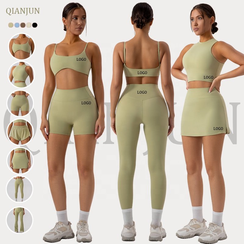 7-Piece Women's Sports Yoga Set, Fitness Vest Top, High-Waisted Leggings, Fitness Skirt, Yoga Set