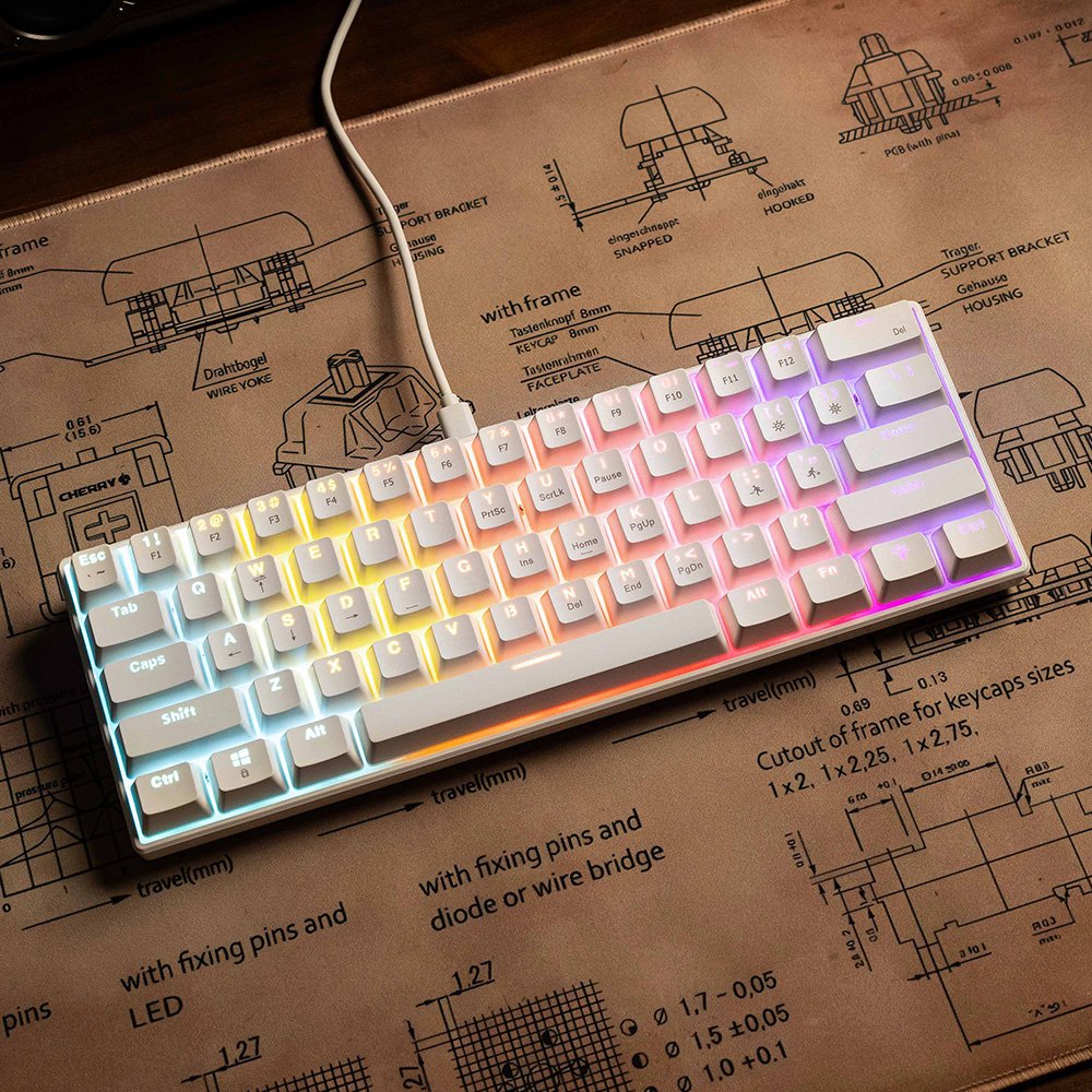 Blue switch gaming keyboard 60% player temlado compact 61 key rainbow backlit computer wired white mechanical keyboard