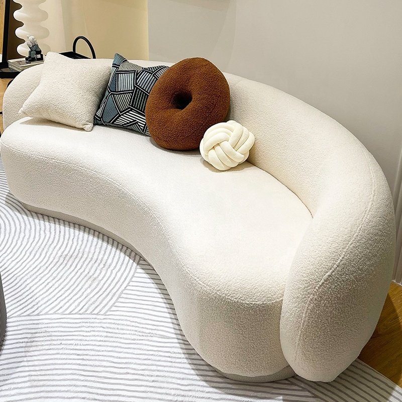 Scandinavian combination sofa cashmere fabric. Cream. Accessible curved rest area, lounge sofa